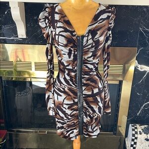 Kala Vella Brown and Black Patterned Long Sleeve Dress